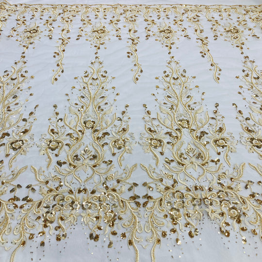 1 Yard Luxurious Beaded Lace Fabric Embroidered on Polyester Net Mesh