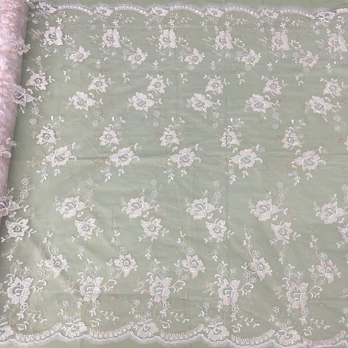 Lace USA 100 Percent Polyester Net Mesh Fabric - Embroidered Lace, 51" Width (1 Yard)