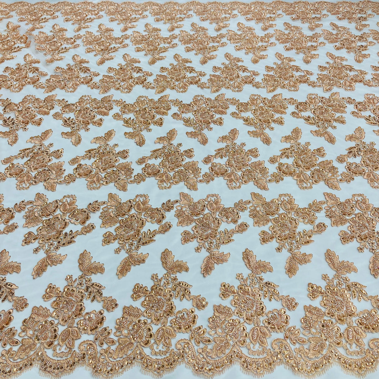 Beaded Corded Bridal Lace Polyester Fabric - Gold Metallic, Silver Metallic, White, Ivory, Rose Gold, Hunter Green, 51" Wide (1 Yard)
