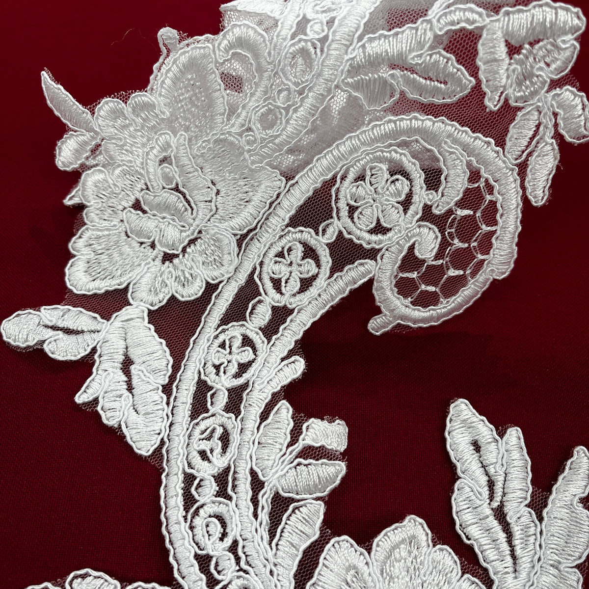 1 Yard Elegant Corded Floral Lace Applique, 100% Polyester Embellishment for Bridal, Quinceañera & Dance Gowns