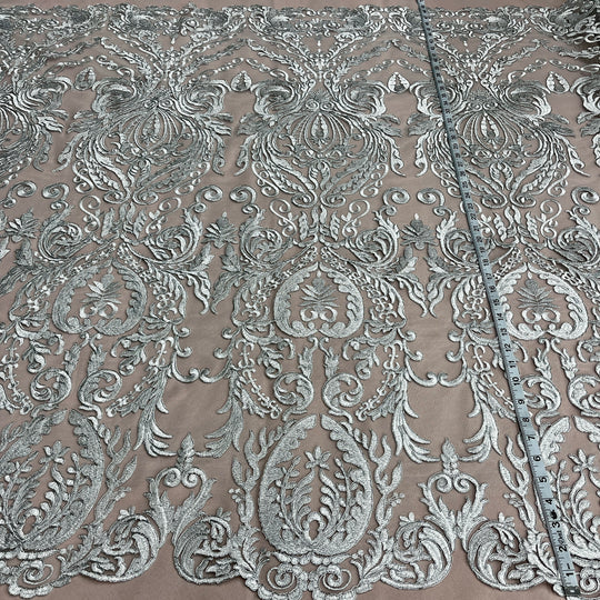 1 Yard Elegant Corded Bridal Lace Fabric Embroidered on Polyester Net Mesh