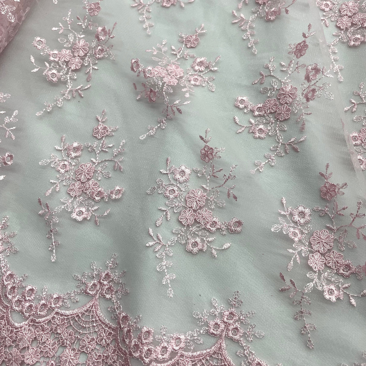 Embroidered Lace Fabric on Polyester Net Mesh