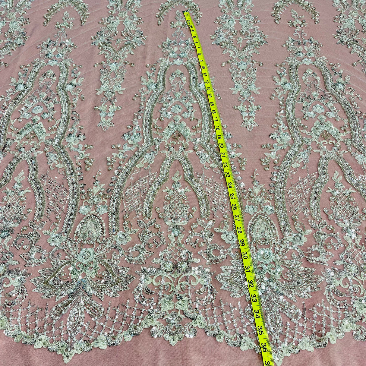 Beaded Lace Fabric on Polyester Net Mesh