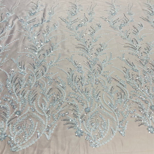 1 Yard Beaded Lace Fabric Embroidered on 100% Polyester Net Mesh – 51" Wide