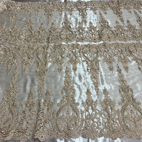1 Yard Elegant Corded Bridal Lace Embroidered on Soft Polyester Net Mesh Fabric