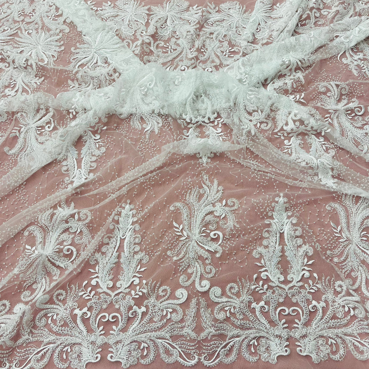 Beaded Lace Fabric Embroidered on Polyester Net Mesh