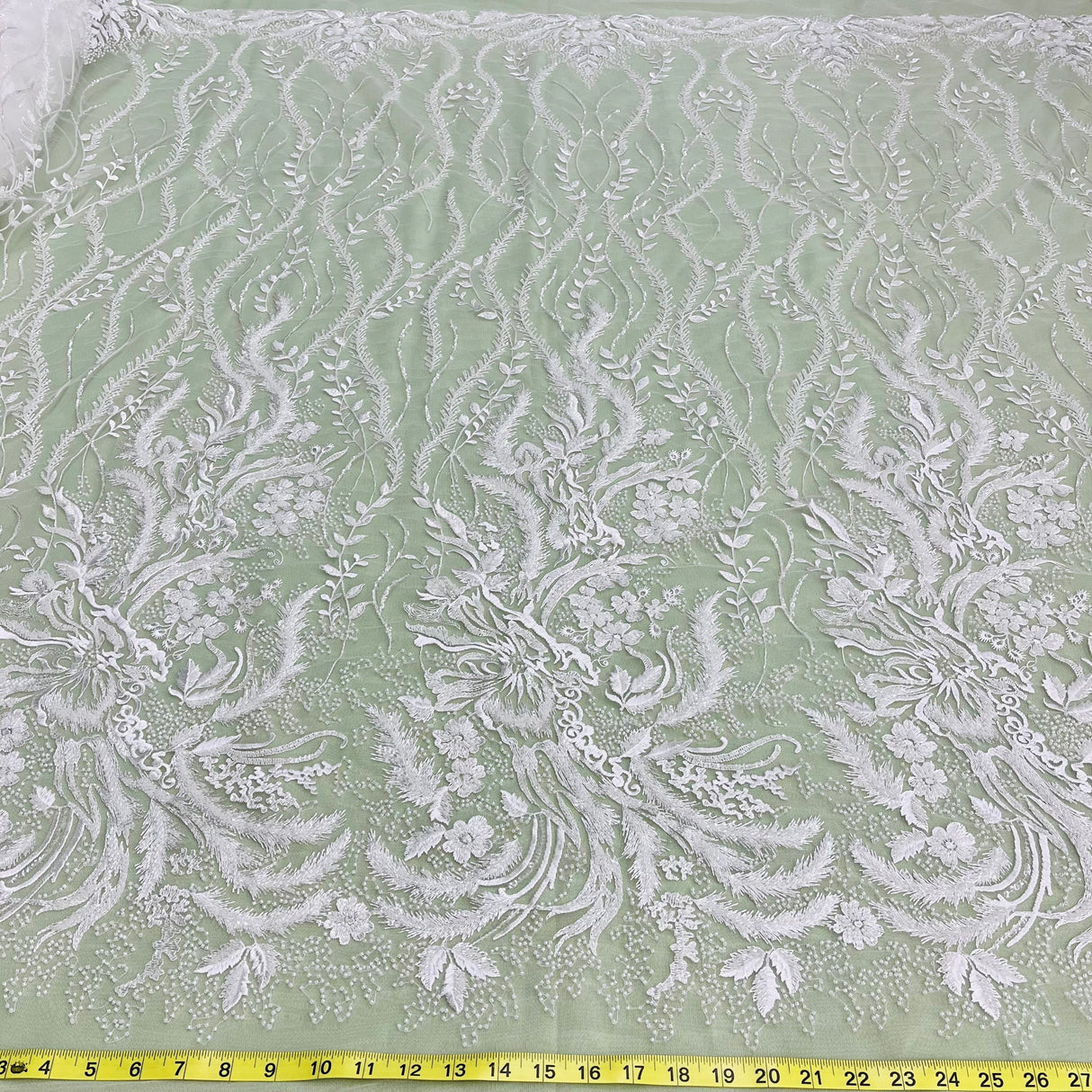Beaded Lace Fabric on Polyester Net Mesh 56"