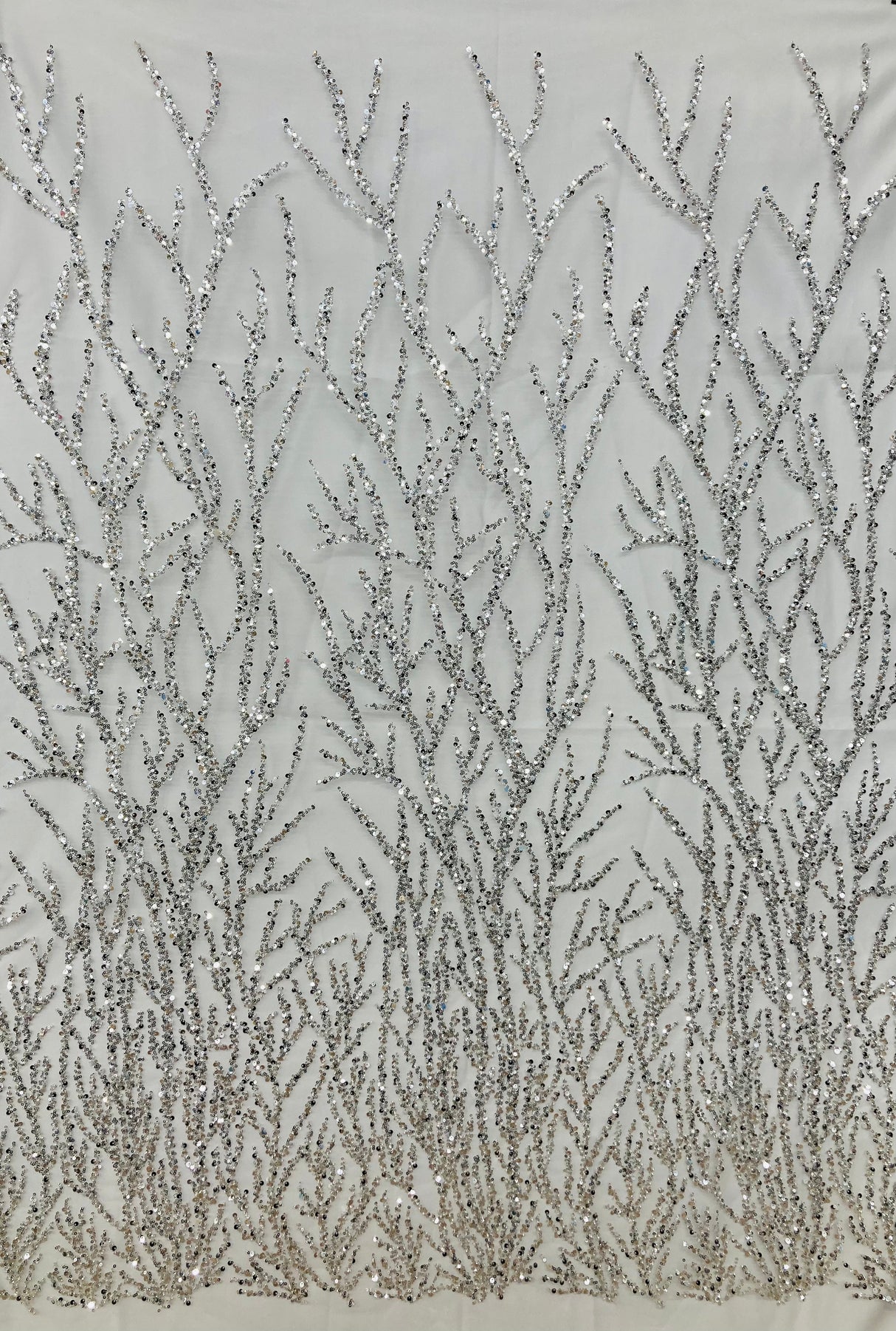 Beaded Sequined Lace Fabric on Polyester Net Mesh