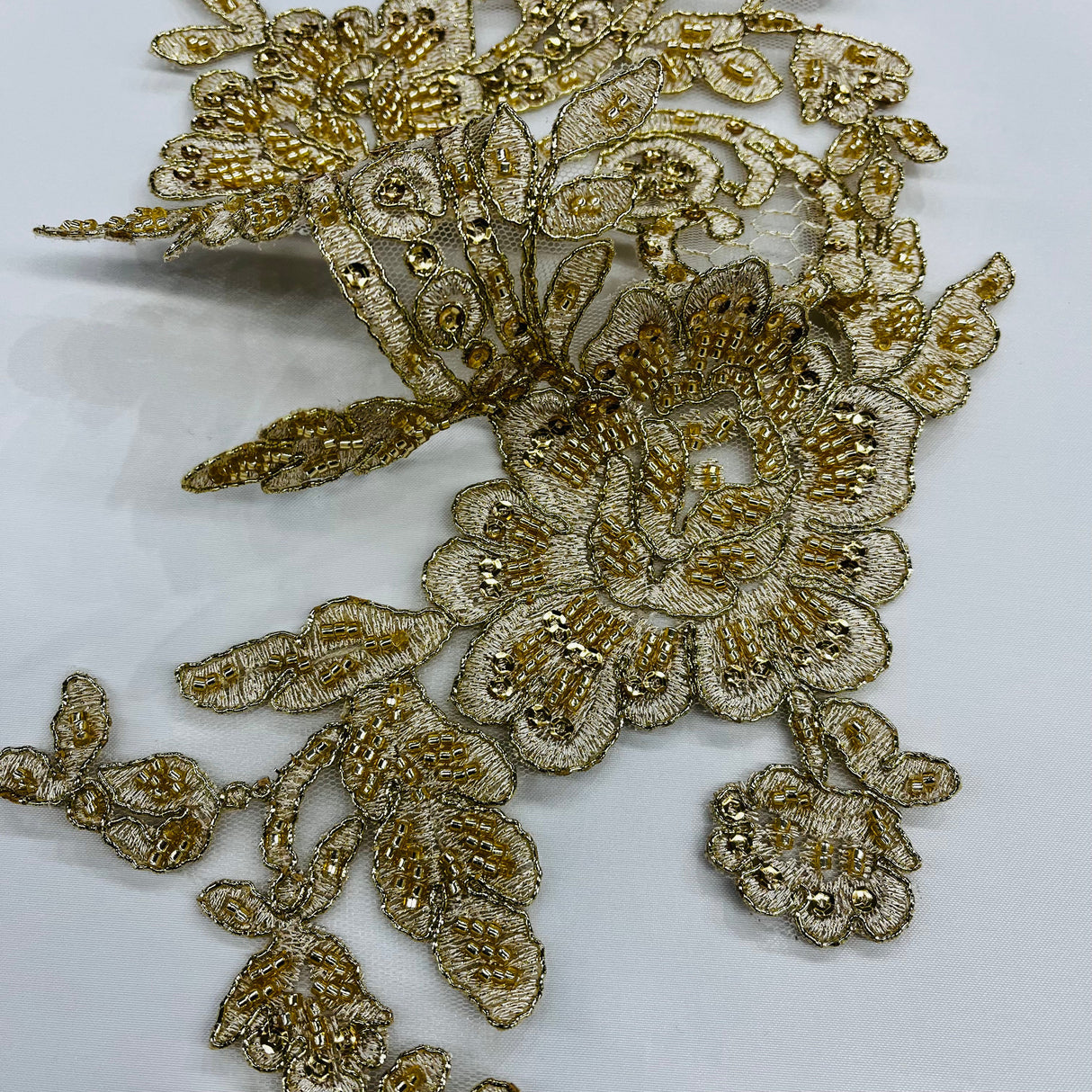 Beaded Corded Floral Lace Applique
