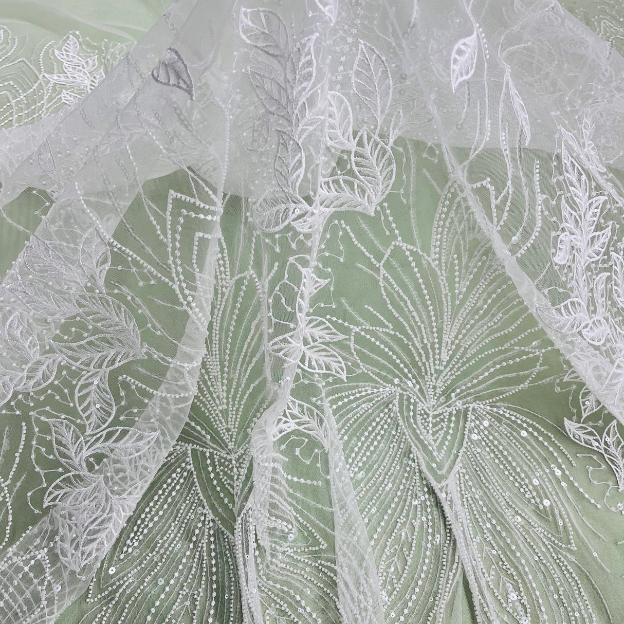 Beaded Lace Fabric on Polyester Net Mesh