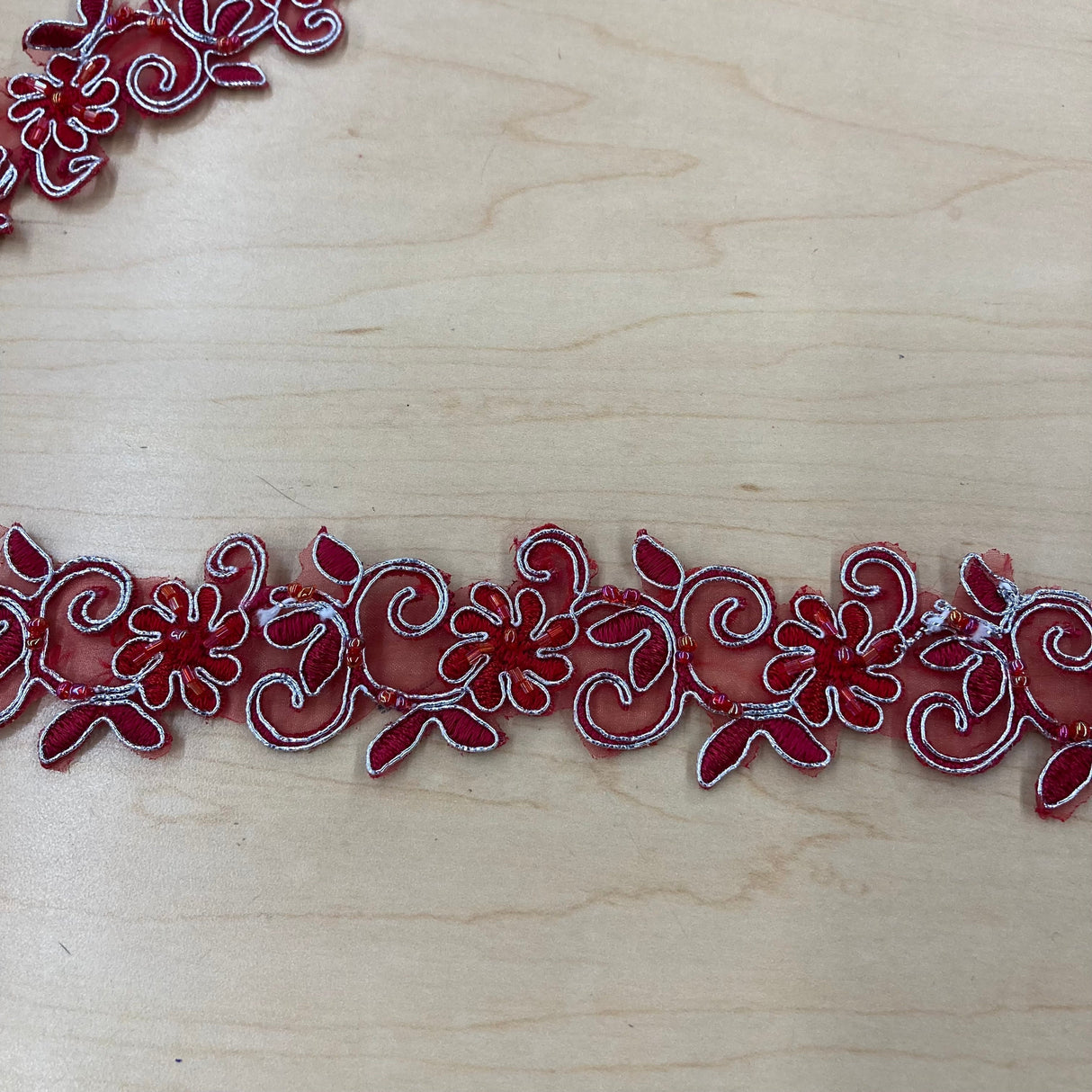 Beaded & Corded Lace Trimming Embroidered On 100% Polyester Fabric - Corded, Beaded & Embroidered Trimming, 1.5" Width (1 Yard)