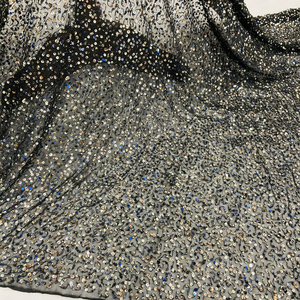Sequined Lace Fabric Black Chiffon