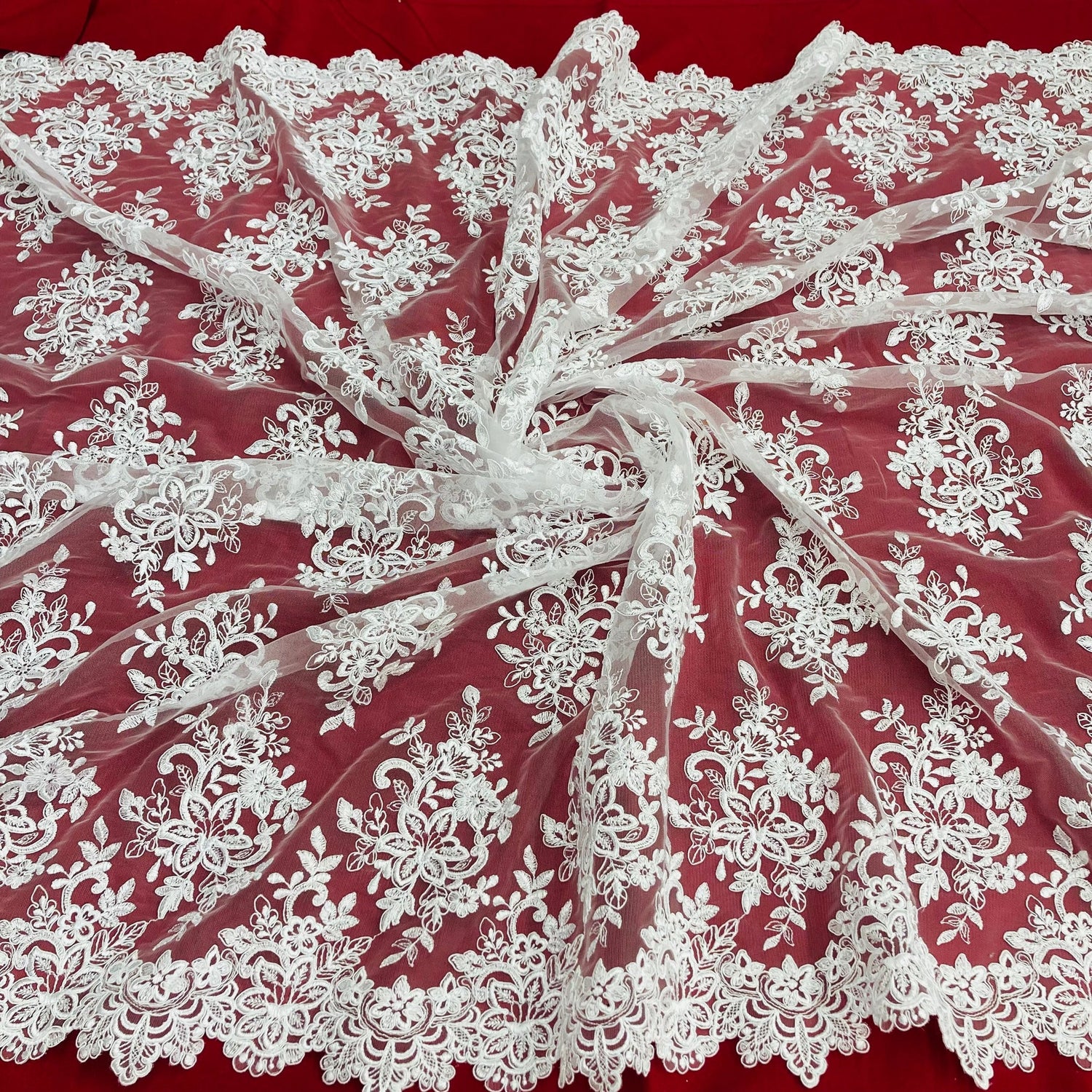 1 Yard Corded Bridal Lace Fabric Embroidered on 100% Polyester Net Mesh Gold 54" Wide