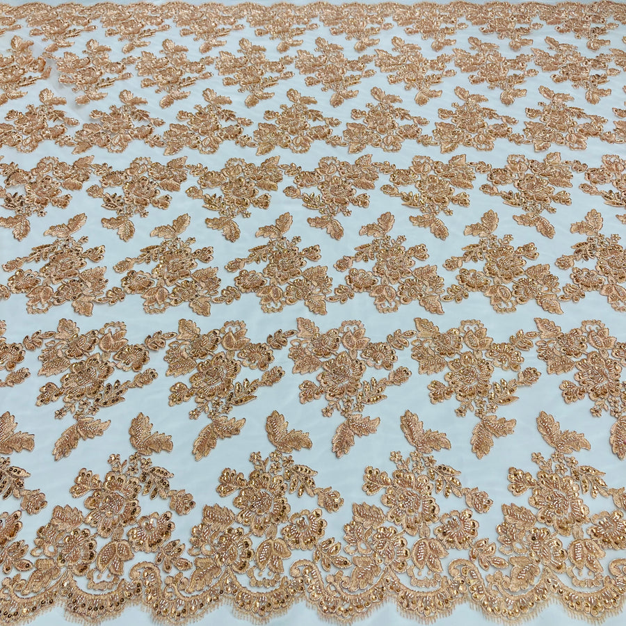 1 Yard Stunning Beaded and Corded Bridal Lace Fabric