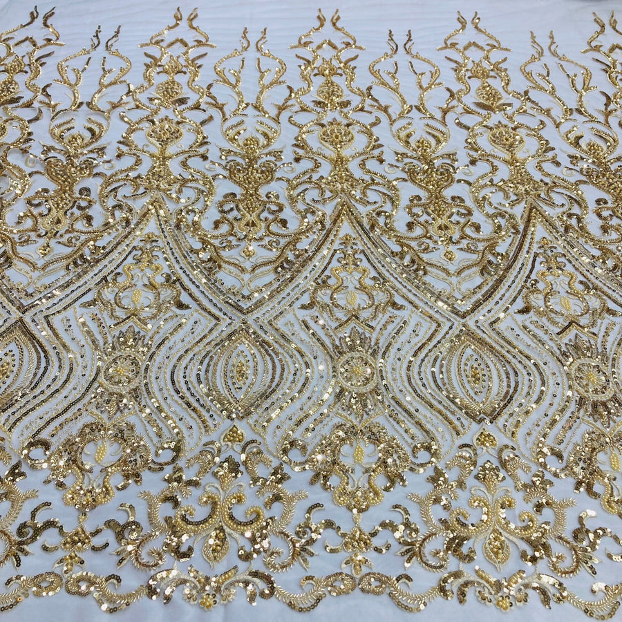 1 Yard Beaded Lace Fabric Embroidered on 100% Polyester Net Mesh