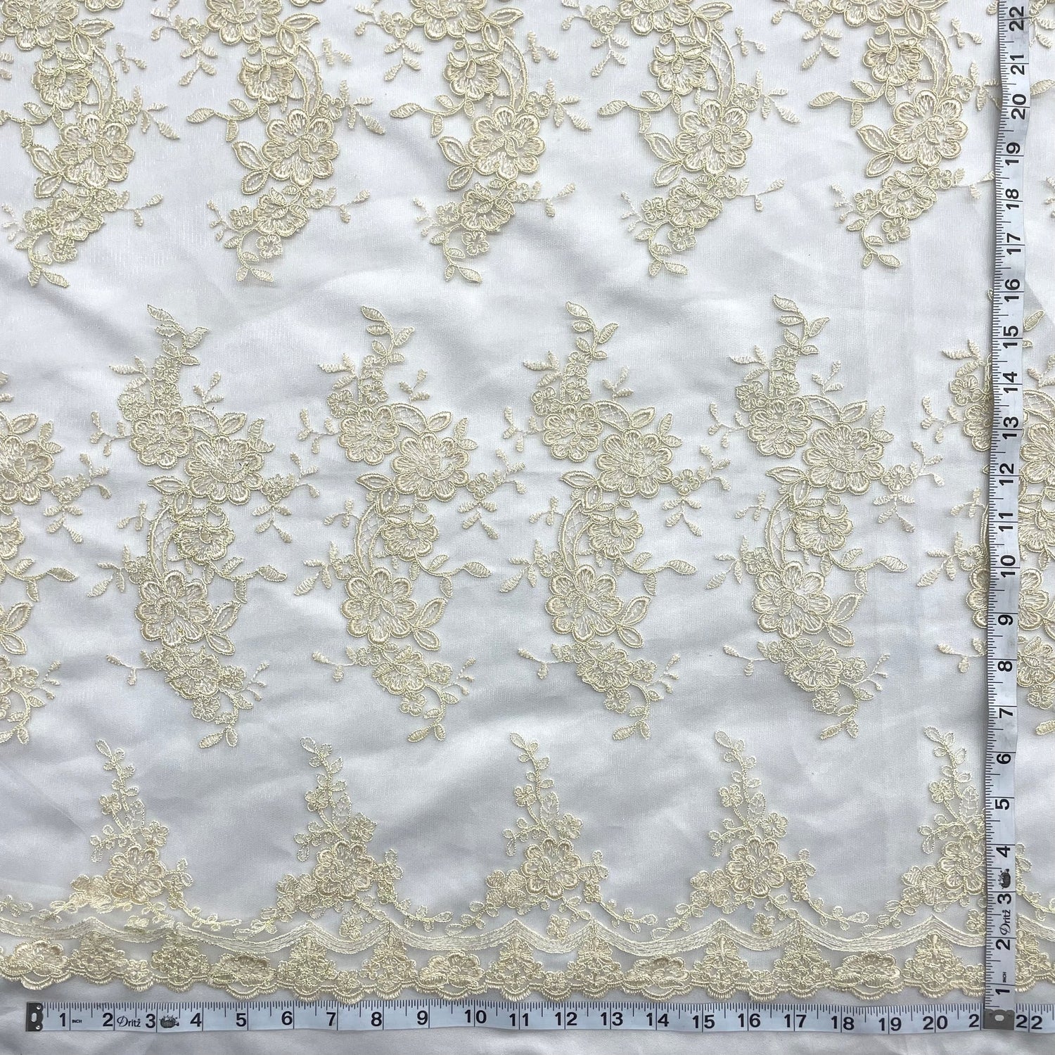 1 Yard Silver Corded Bridal Lace Fabric Embroidered on Polyester Net Mesh for Wedding and Evening Gowns – 54"