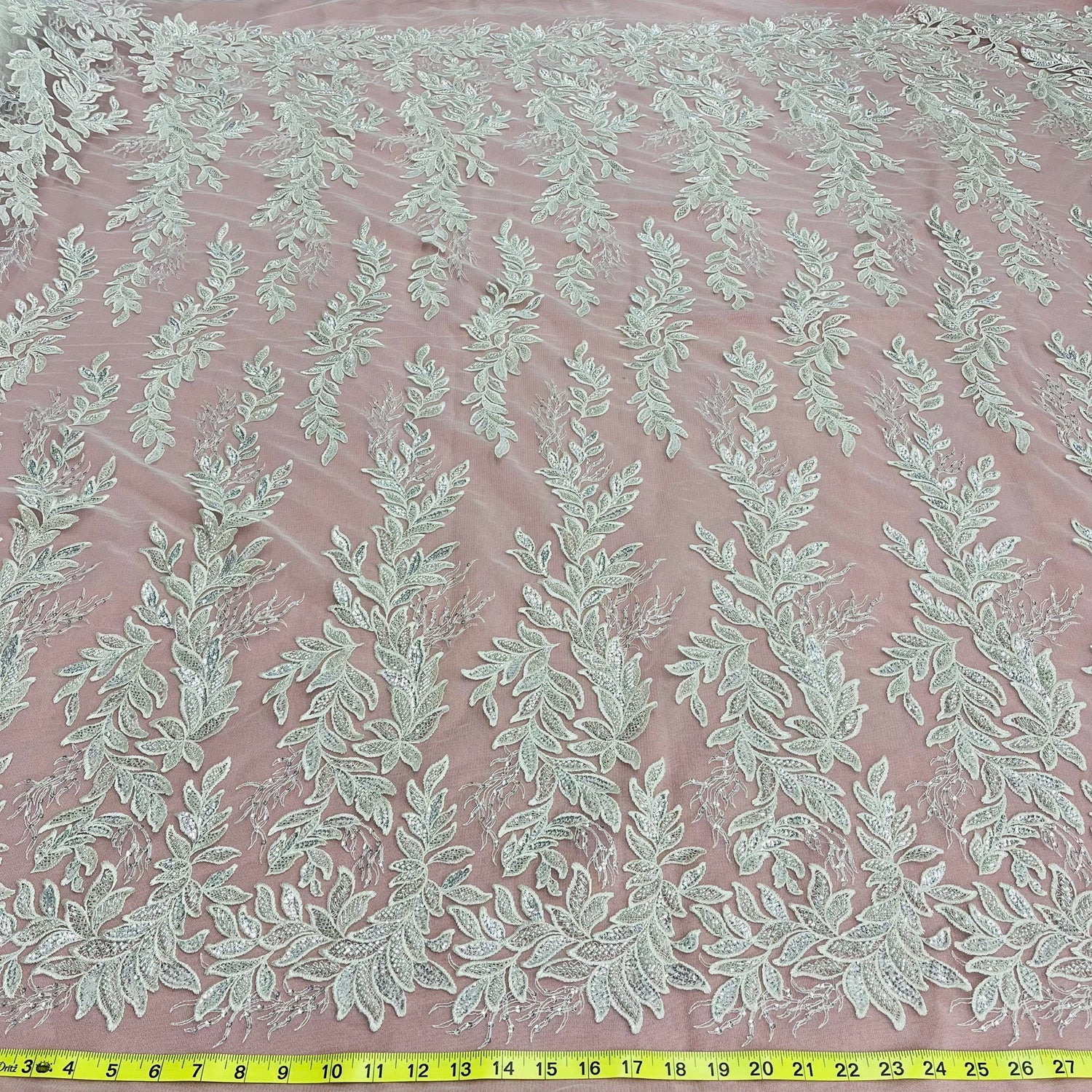 1 Yard Beaded Lace Fabric Embroidered on 100% Polyester Net Mesh