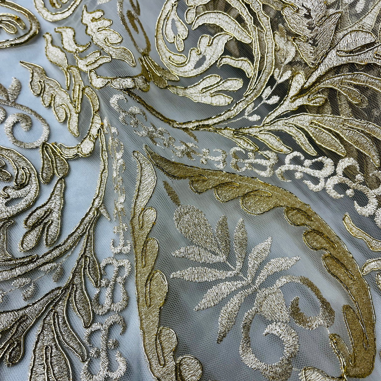 1 Yard Elegant Corded Bridal Lace Fabric Embroidered on Polyester Net Mesh