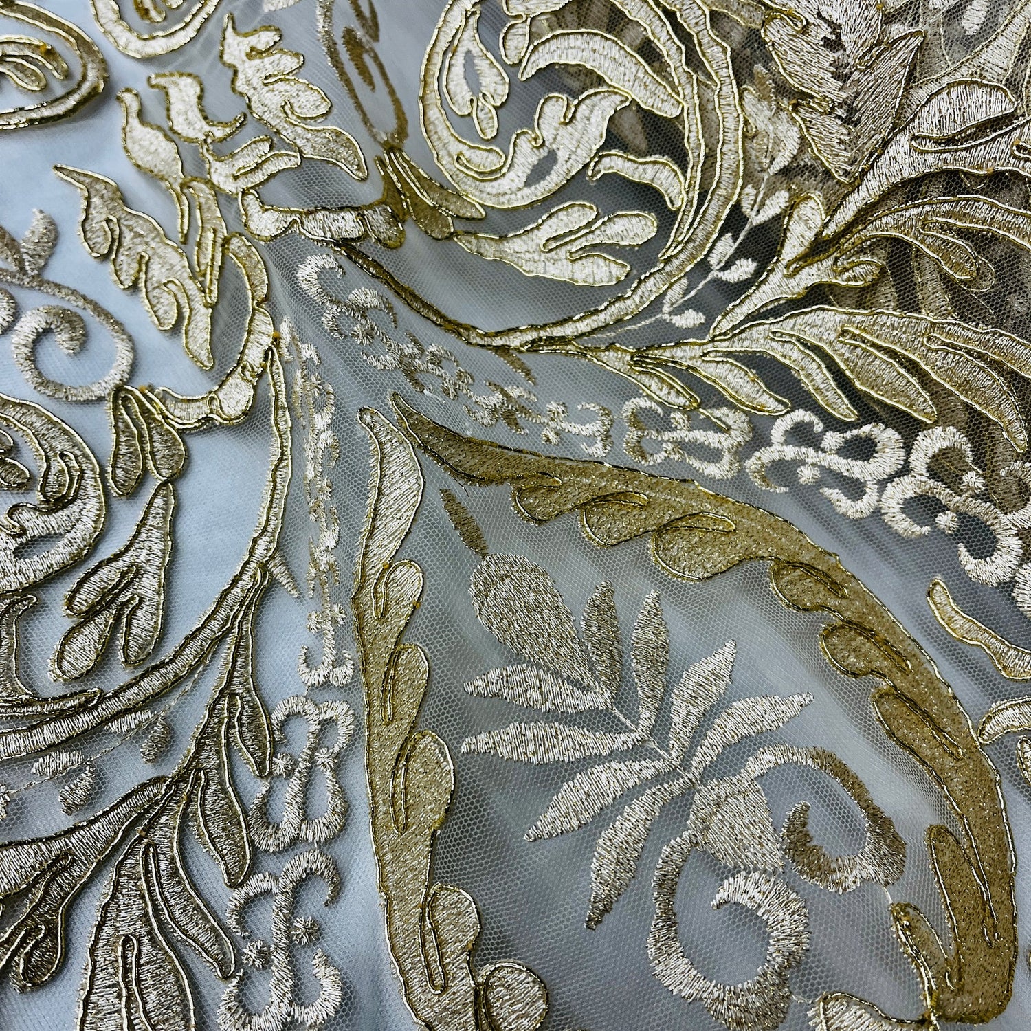 1 Yard Elegant Corded Bridal Lace Fabric Embroidered on Polyester Net Mesh