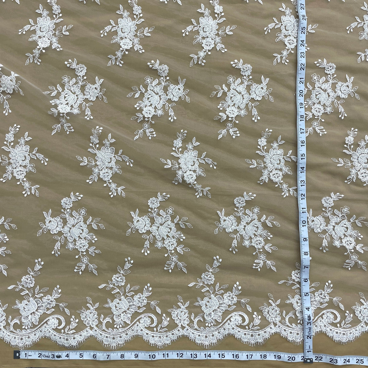 Embroidered Mesh Bridal Lace Ivory