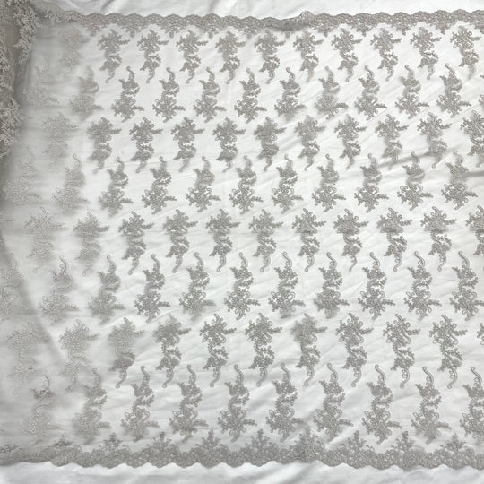 1 Yard Corded Bridal Lace Fabric Embroidered 100 Percent Polyester Net Mesh 54 inch Width