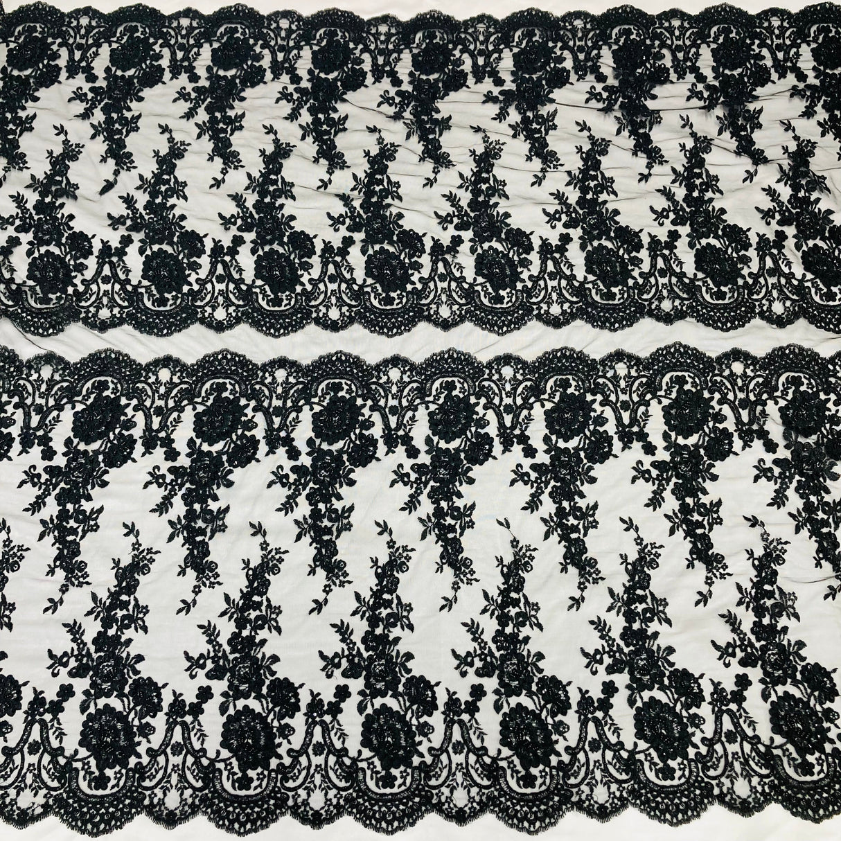Beaded Corded Bridal Lace Fabric