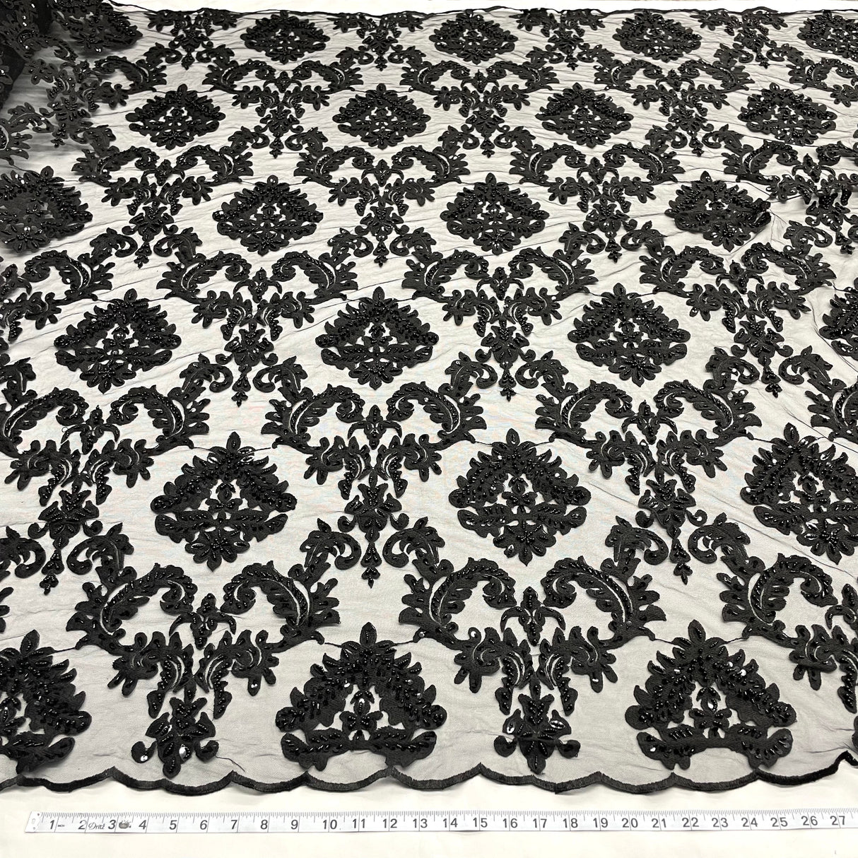 Beaded Lace Fabric on Polyester Net Mesh 56"
