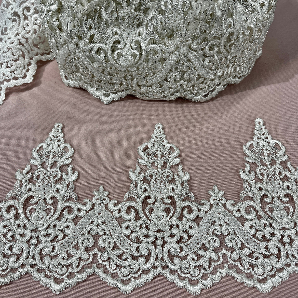 Beaded Corded Lace Trim on Organza