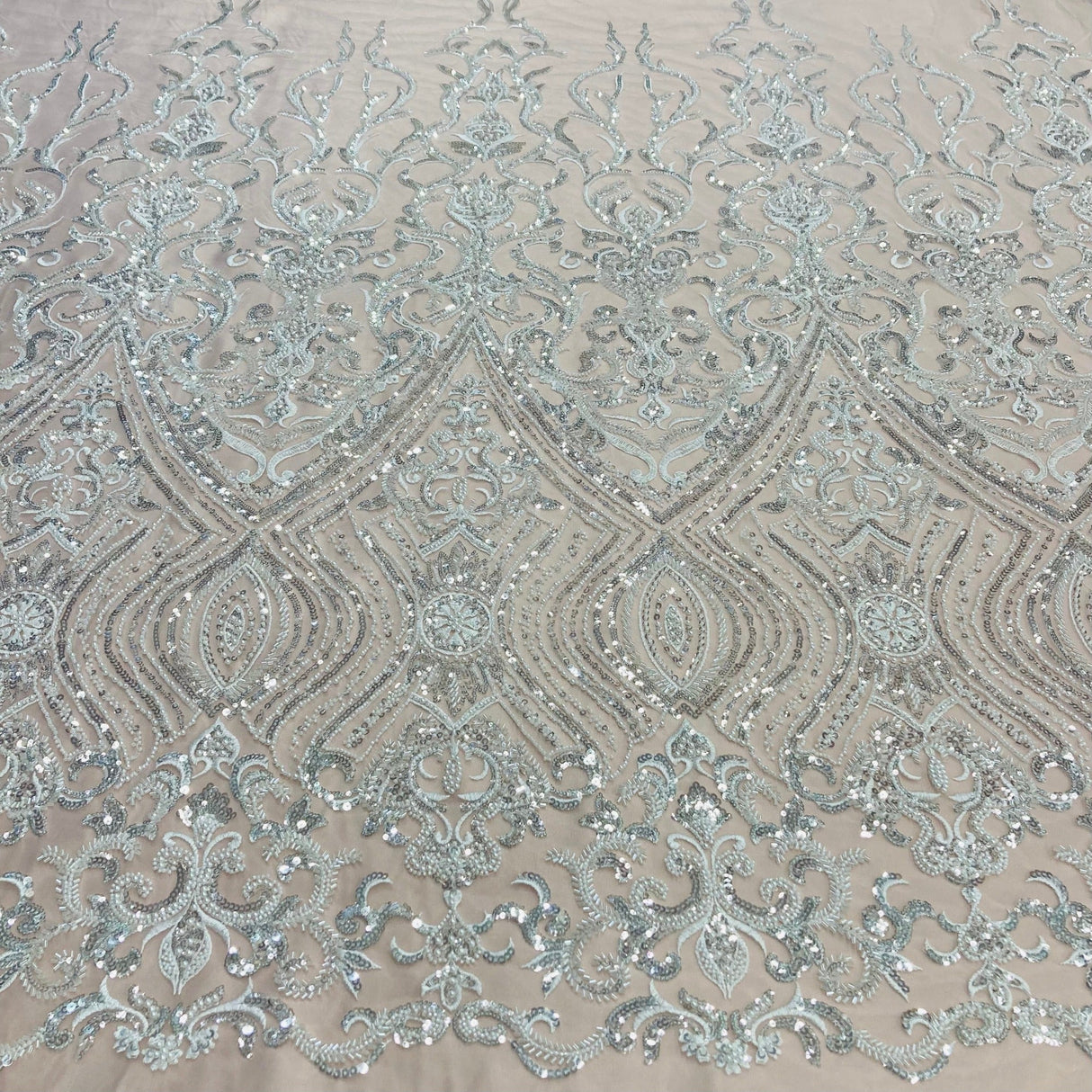 Beaded Lace Fabric on Polyester Net Mesh 52"