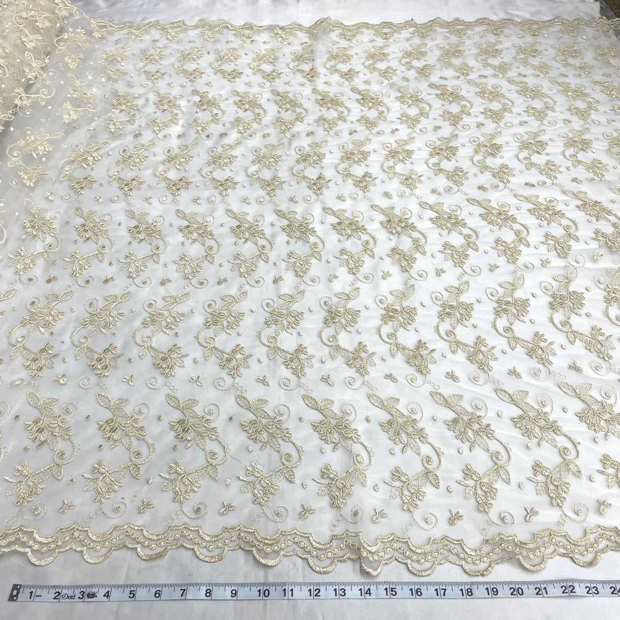1 Yard Corded Bridal Lace Fabric Embroidered on Polyester Net Mesh for Elegant Wedding and Evening Gowns – 54"