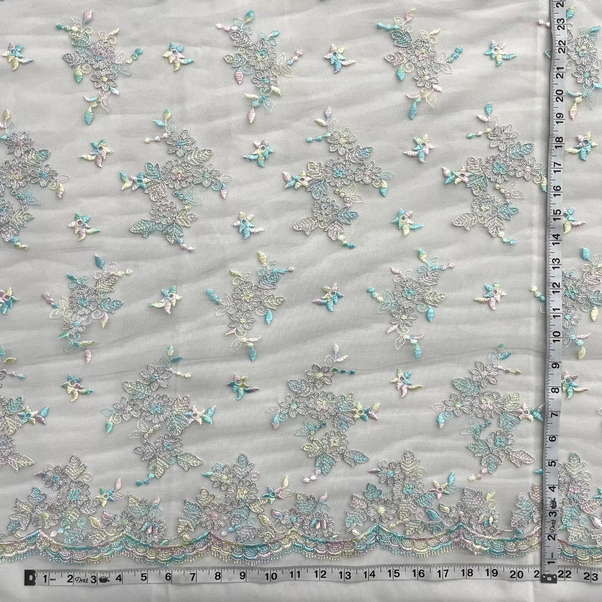 1 Yard Corded Bridal Lace Fabric Embroidered on Polyester Net Mesh Silver for Wedding and Evening Gowns – 51"