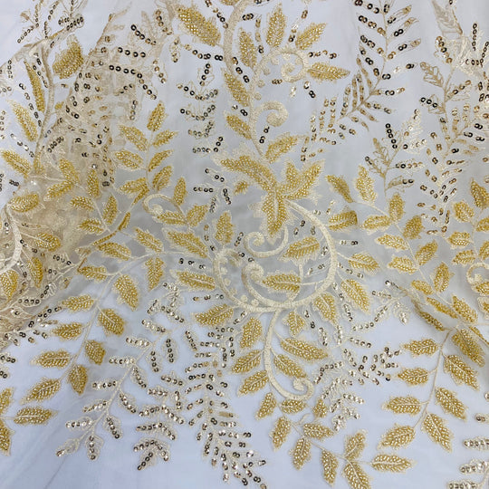 1 Yard Beaded Sequined Lace Fabric Embroidered 100 Percent Polyester Net Mesh 52 inch Width