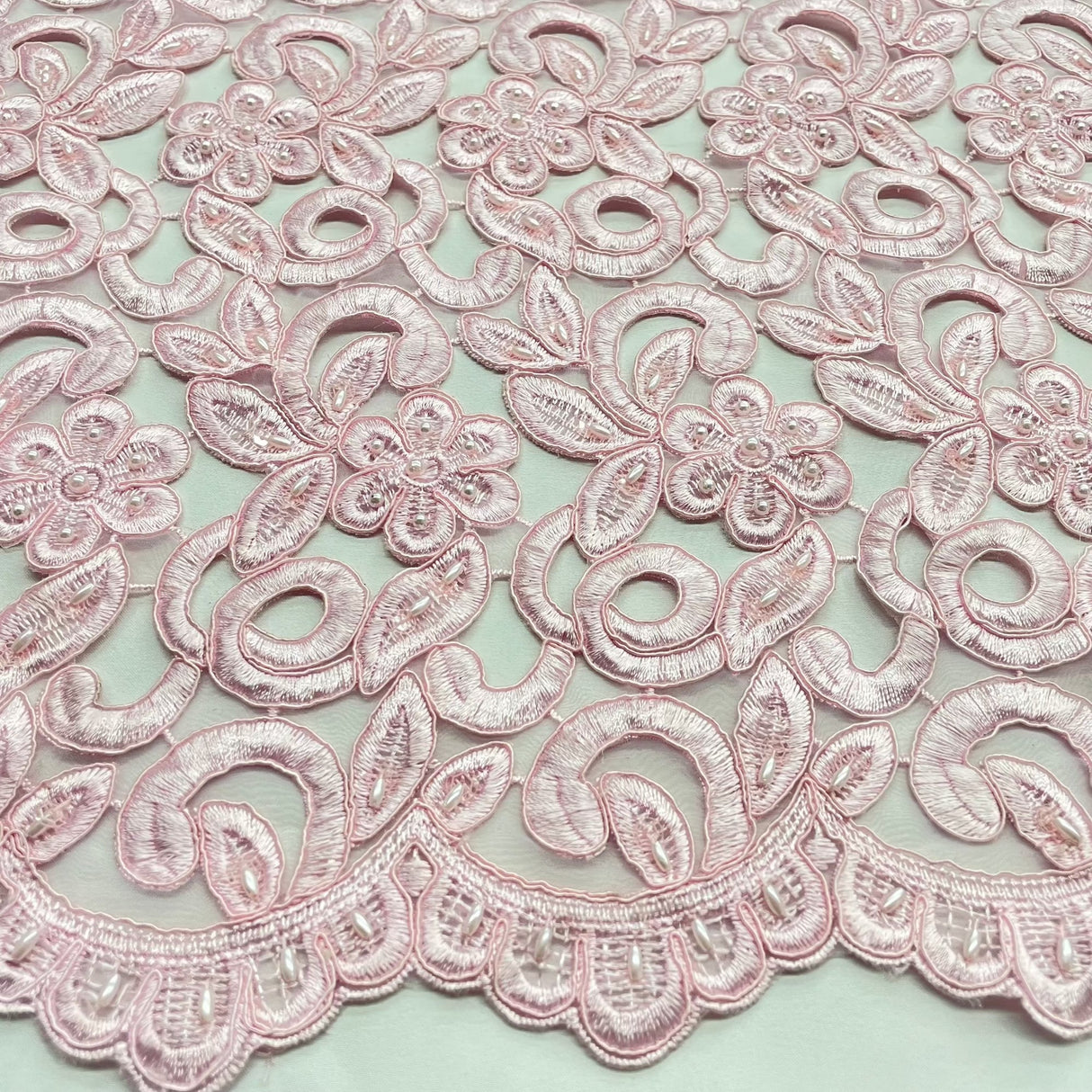 Beaded Corded Bridal Lace Ivory Mesh