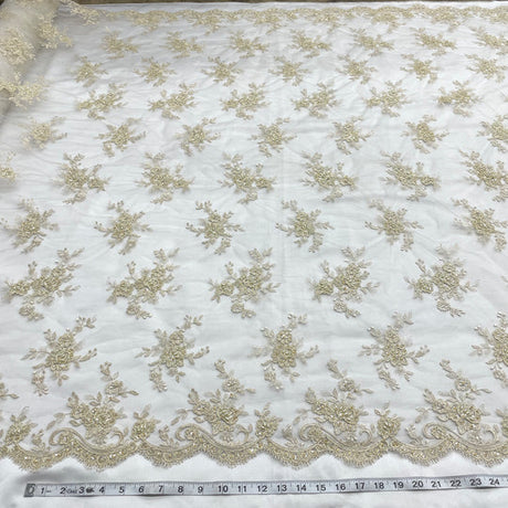 1 Yard Corded Bridal Lace Fabric Embroidered 100 Percent Polyester Net Mesh 50 inch Width