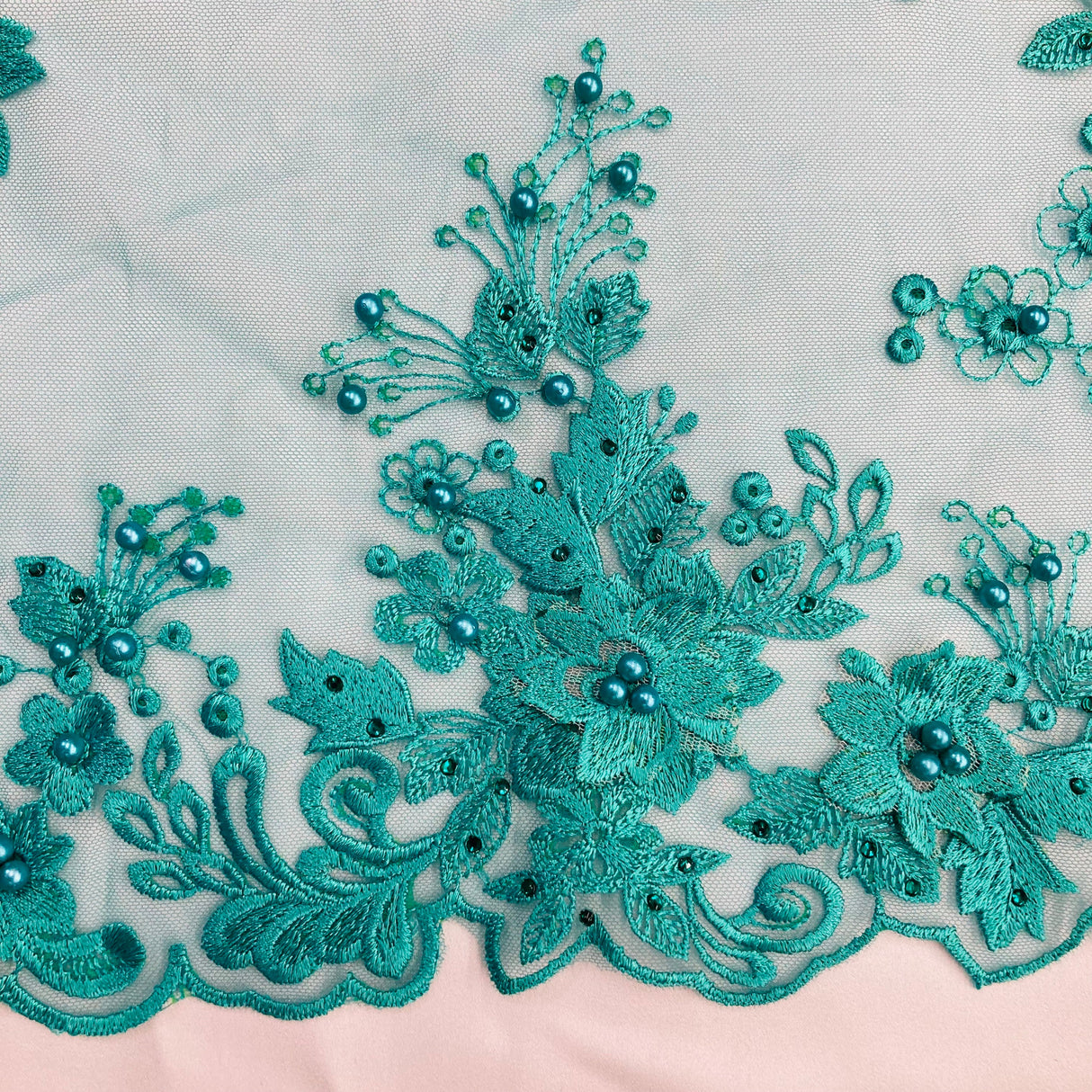 Beaded 3D Floral Lace Fabric