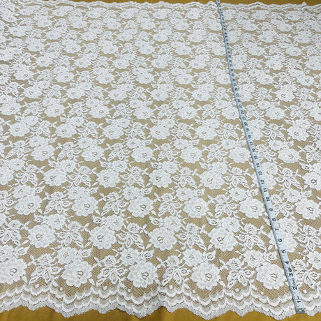1 Yard Luxurious Corded Embroidered Bridal Lace Fabric for Elegant Dresses White