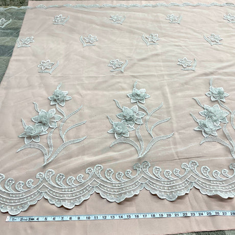 1 Yard Beaded 3D Floral Lace Fabric Embroidered on Polyester Net Mesh – 52"