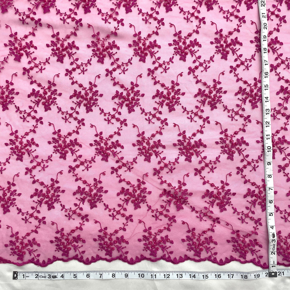 Beaded Lace Fabric on Polyester Net Mesh 53"