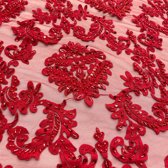 1 Yard Beaded Lace Fabric Embroidered 100 Percent Polyester Net Mesh 56 inch Width