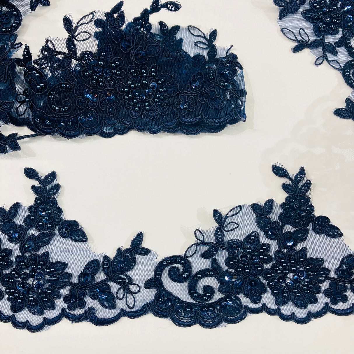 Beaded Corded Lace Trim Organza