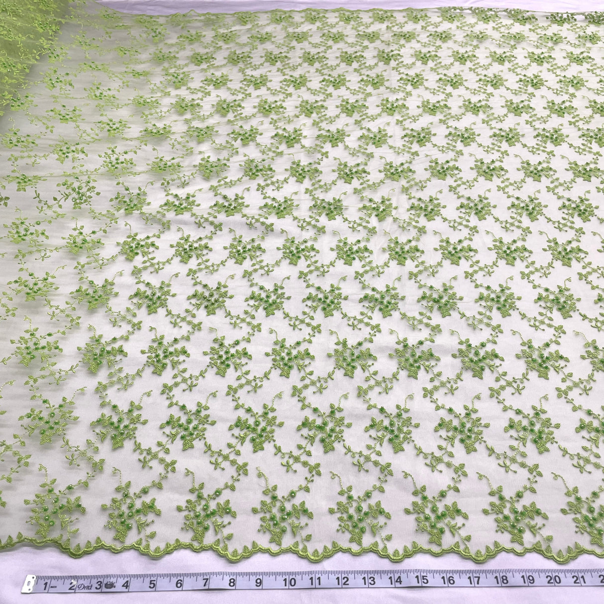 Beaded Lace Fabric on Polyester Net Mesh
