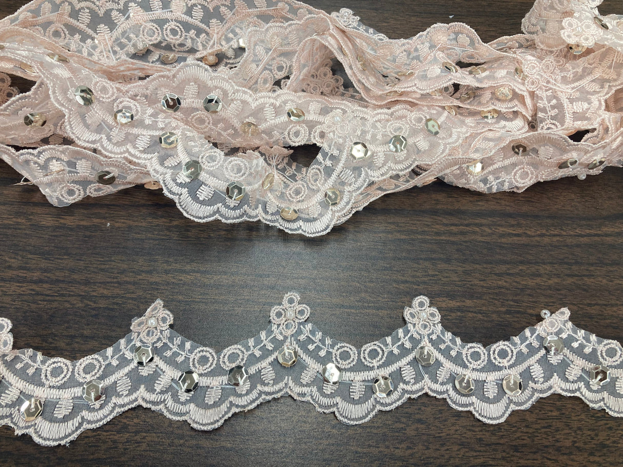 Beaded Lace Trimming on Polyester Organza 2.25"