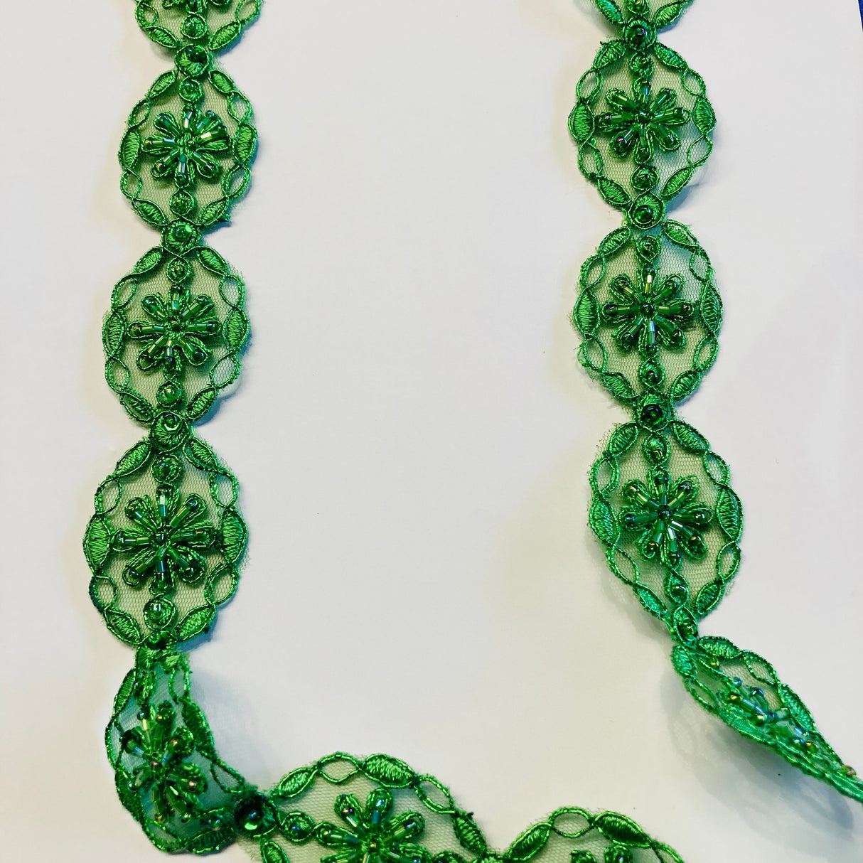 Beaded Corded Lace Trim 100% Polyester Net Mesh 1.5"