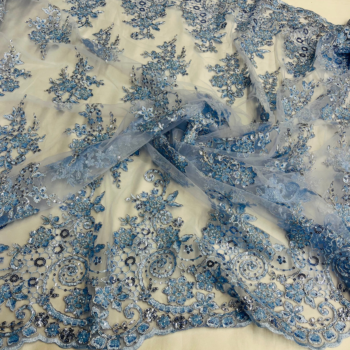 Beaded Corded Bridal Lace Mesh