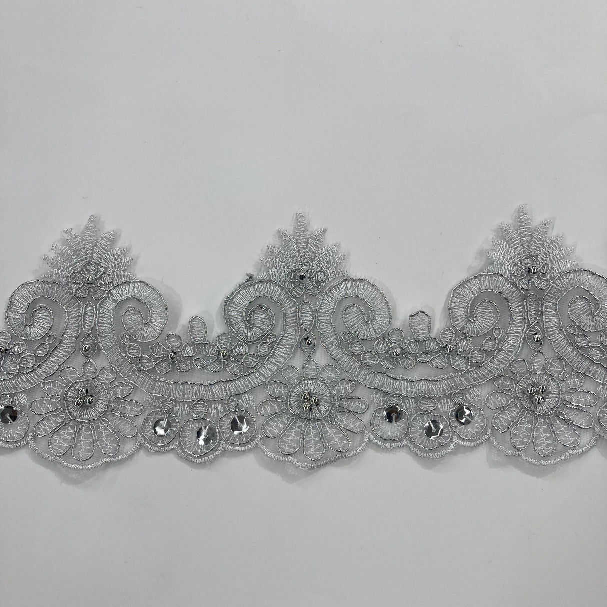 Beaded Corded Lace Trim 4" Polyester Net Mesh