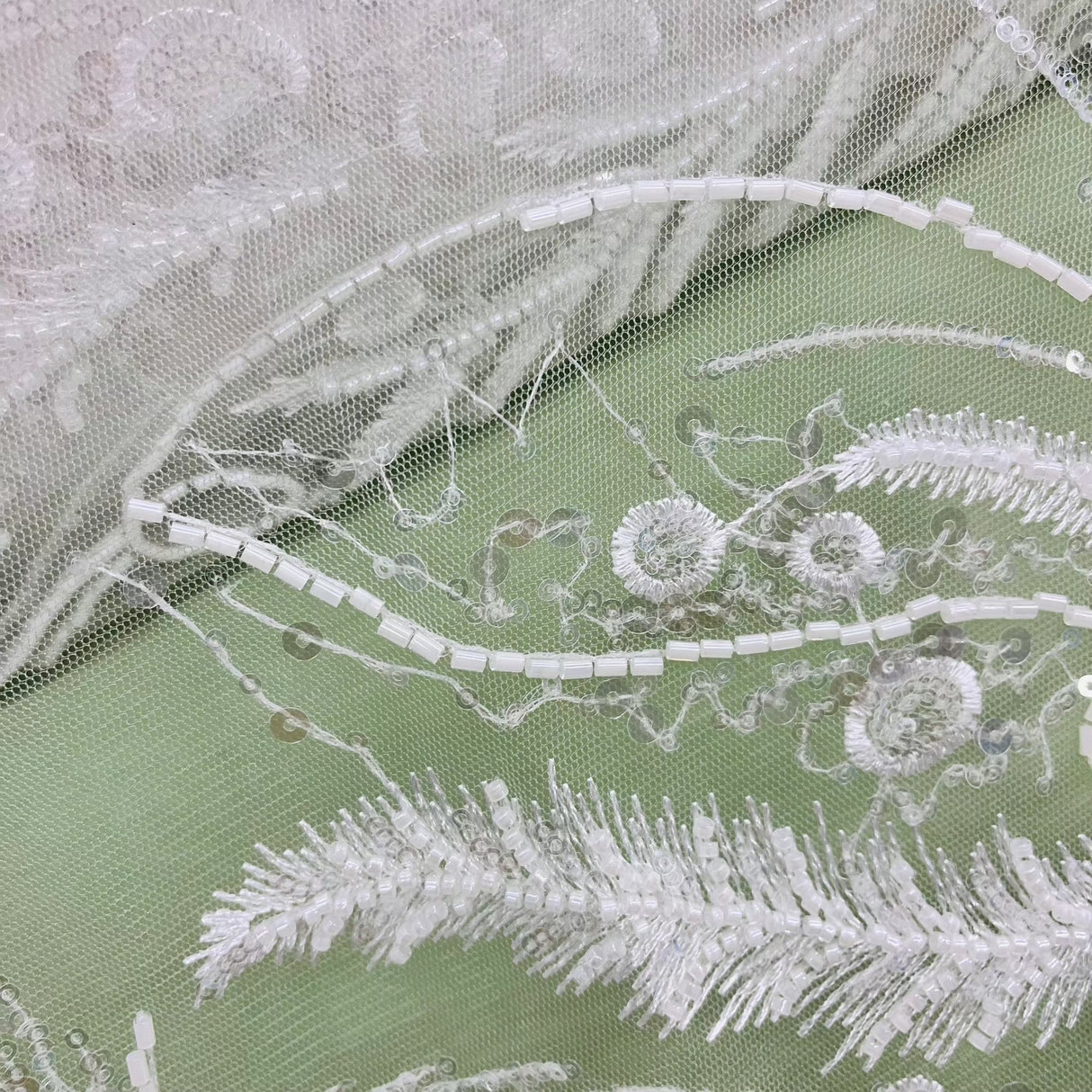 Beaded Embroidered Lace Fabric