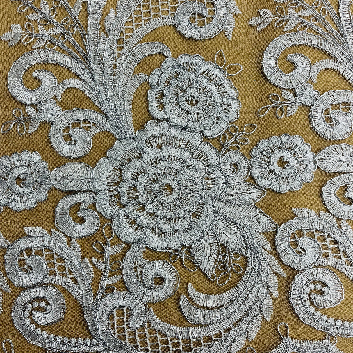 Beaded Corded Lace Fabric