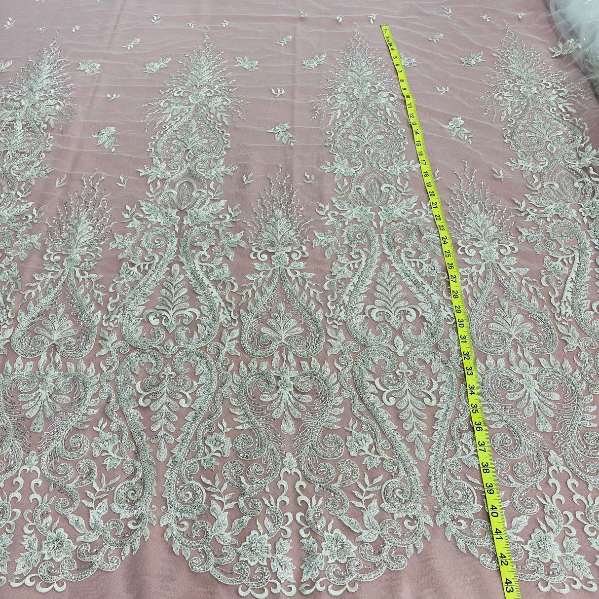 Beaded Lace Fabric Embroidered on Polyester Net Mesh