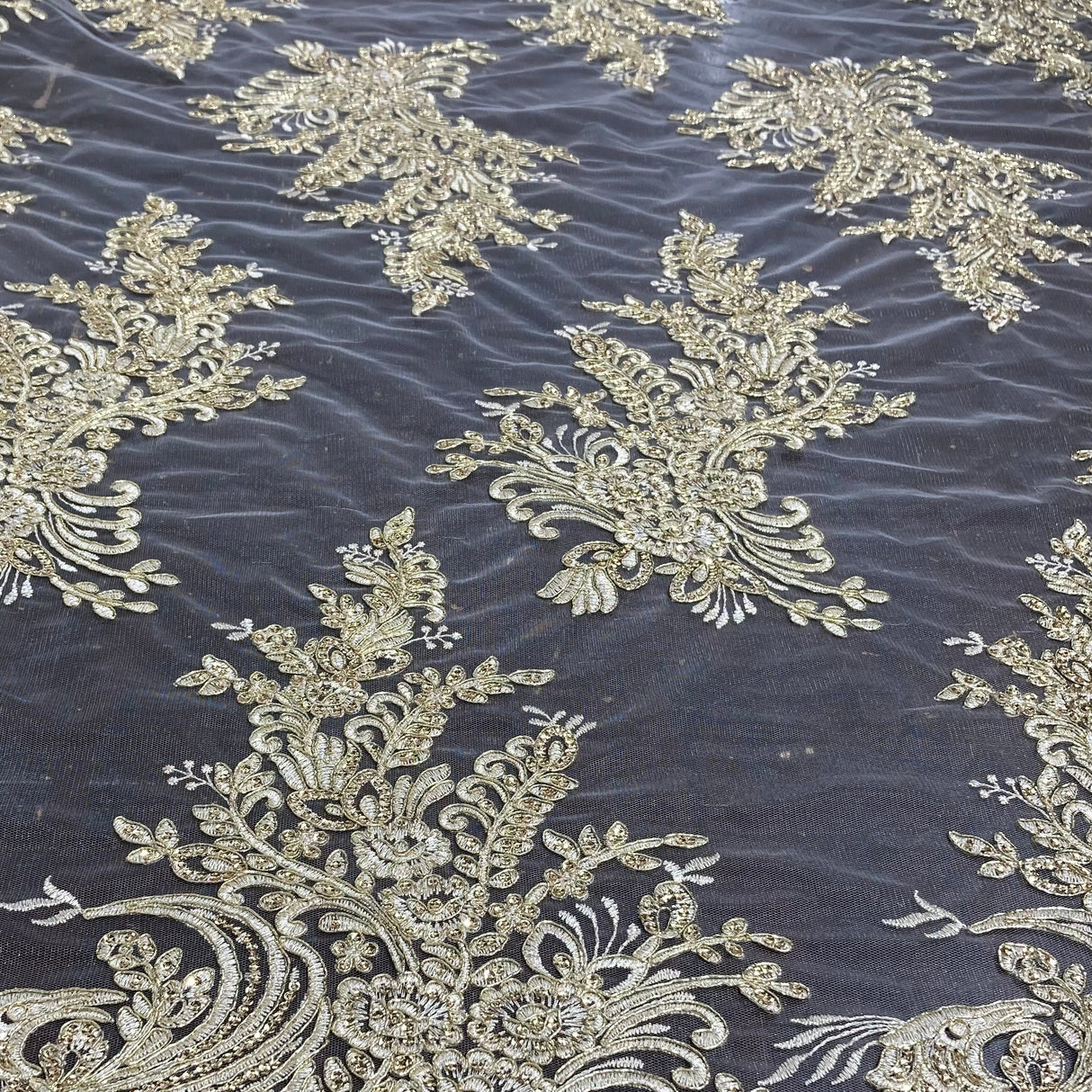 Beaded Corded Bridal Lace Fabric