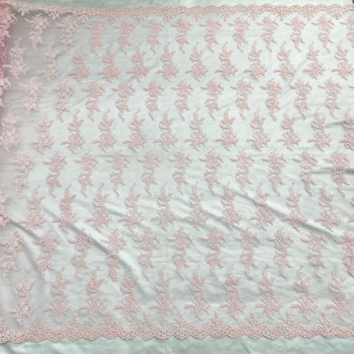 Corded Bridal Lace Fabric - Embroidered Polyester Net Mesh, Approximately 54" Width (1 Yard)